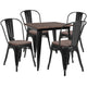 Black |#| 31.5inch Square Black Metal Table Set with Wood Top and 4 Stack Chairs