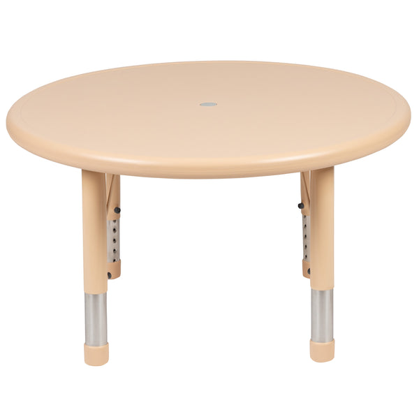 Natural |#| 33inch Round Natural Plastic Height Adjustable Activity Table - School Table for 4