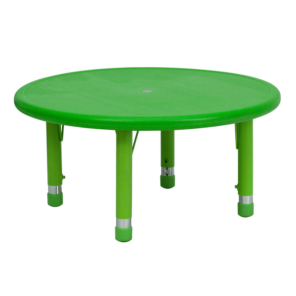 Green |#| 33inch Round Green Plastic Height Adjustable Activity Table