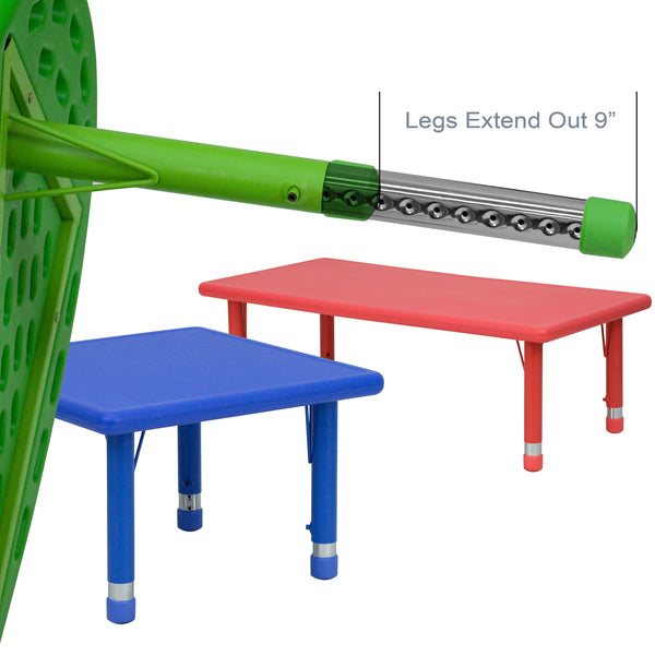 Blue |#| 33inch Round Blue Plastic Height Adjustable Activity Table
