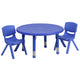 Blue |#| 33inch Round Blue Plastic Height Adjustable Activity Table Set with 2 Chairs