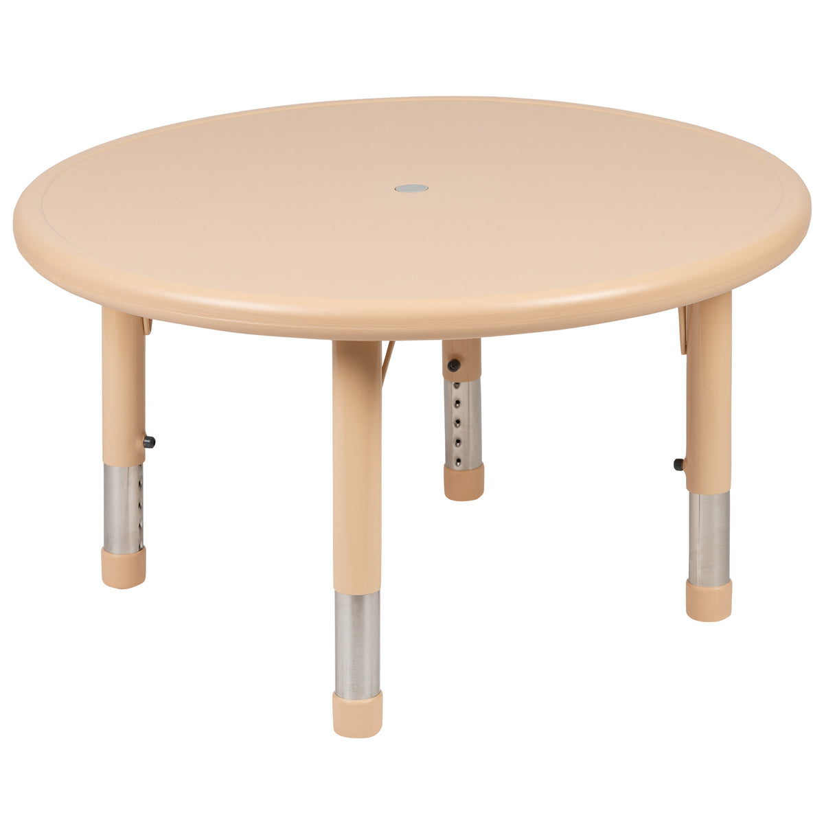 Natural |#| 33inch Round Natural Plastic Height Adjustable Activity Table Set with 4 Chairs