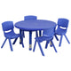 Blue |#| 33inch Round Blue Plastic Height Adjustable Activity Table Set with 4 Chairs
