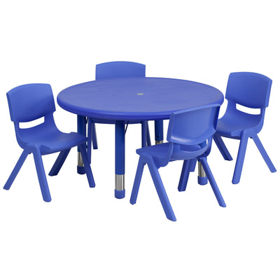 33" Round Plastic Height Adjustable Activity Table Set with 4 Chairs - View 1