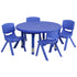 Blue |#| 33" Round Blue Plastic Height Adjustable Activity Table Set with 4 Chairs