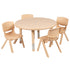Natural |#| 33" Round Natural Plastic Height Adjustable Activity Table Set with 4 Chairs