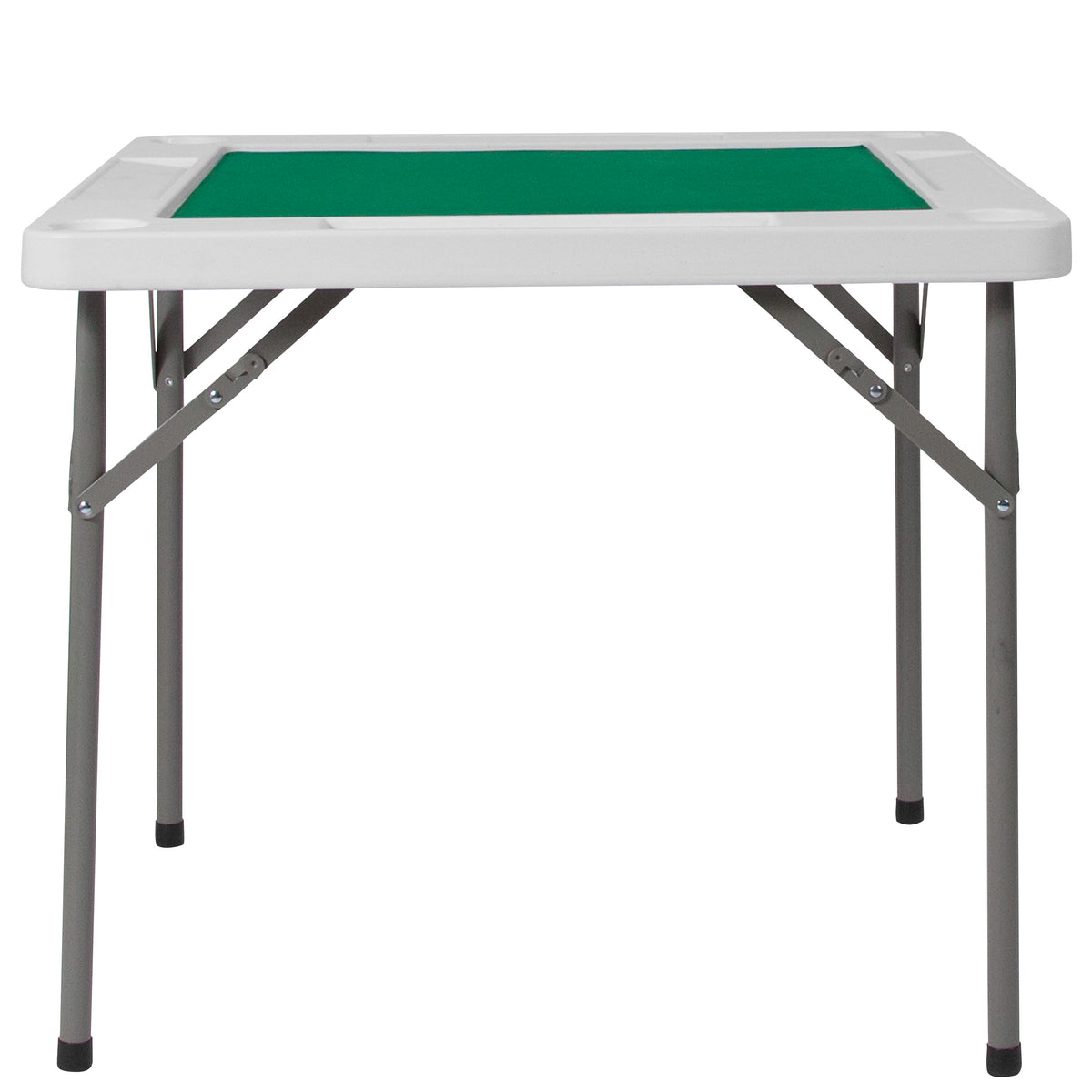 Granite White |#| 34.5" Square 4-Player Folding Card Game Table with Green Felt and Cup Holders