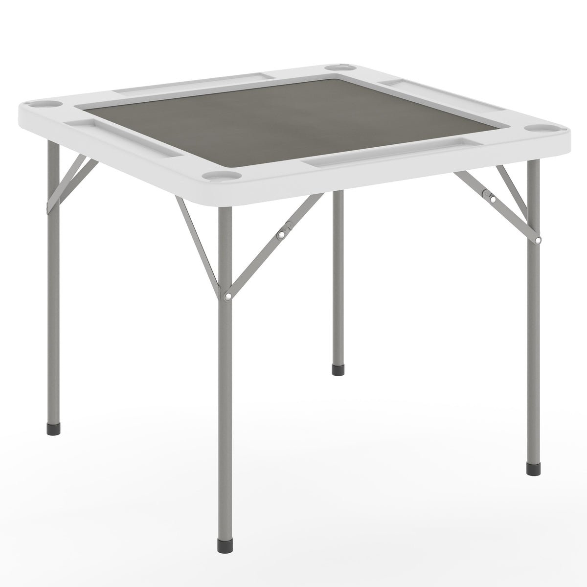 White/Gray |#| White 34.5" Square 4-Player Folding Card Table with Gray Felt and Cup Holders
