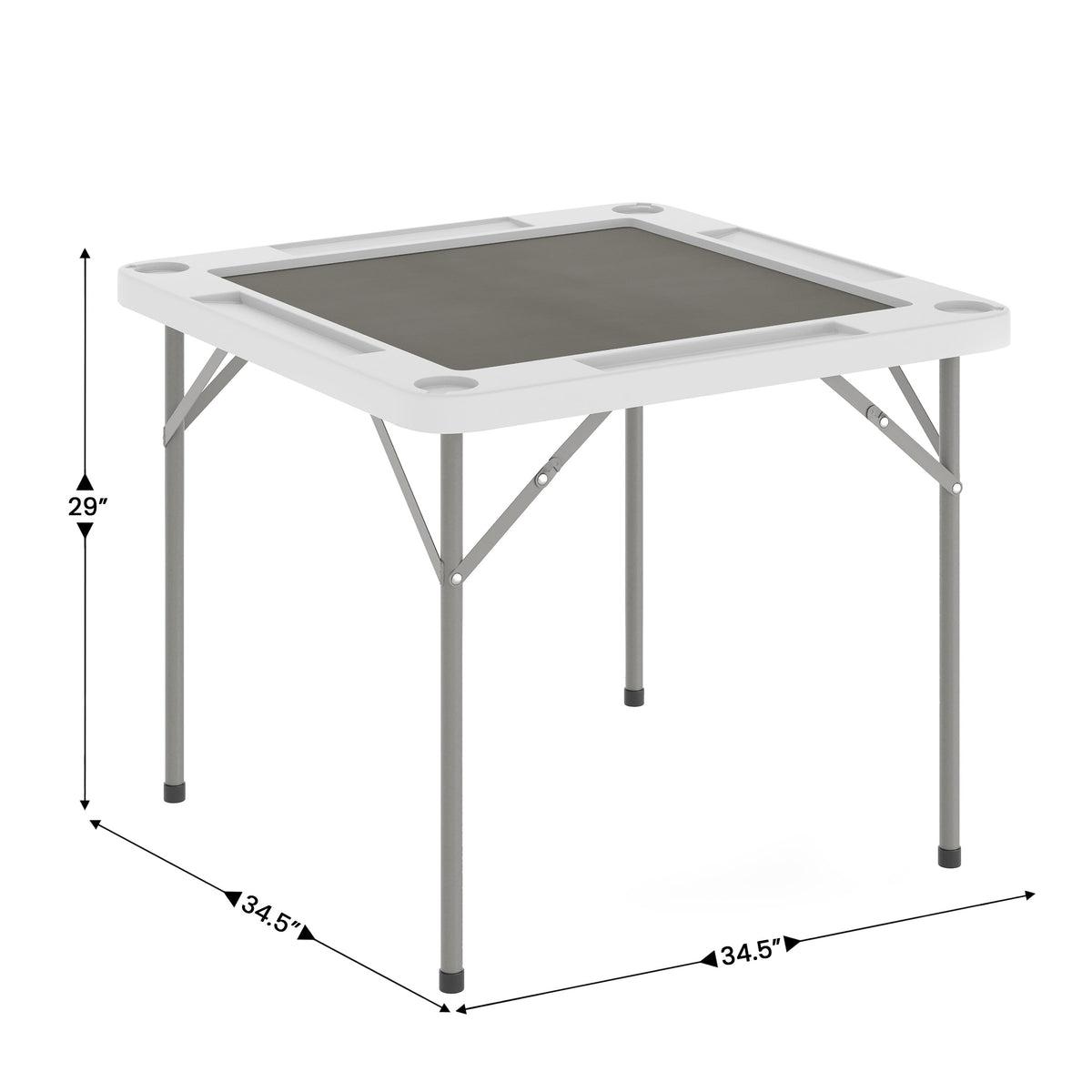 White/Gray |#| White 34.5" Square 4-Player Folding Card Table with Gray Felt and Cup Holders