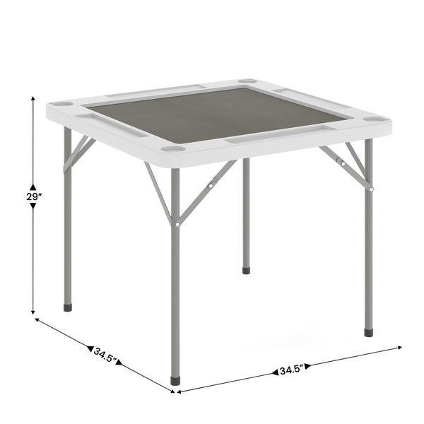 White/Gray |#| White 34.5" Square 4-Player Folding Card Table with Gray Felt and Cup Holders