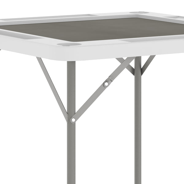 White/Gray |#| White 34.5" Square 4-Player Folding Card Table with Gray Felt and Cup Holders