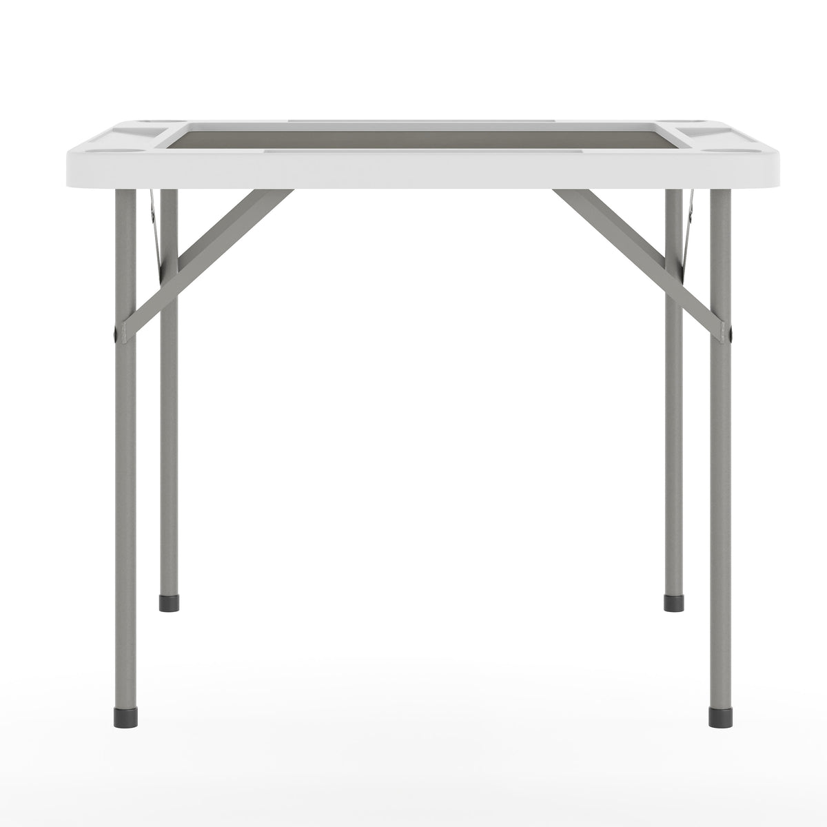 White/Gray |#| White 34.5" Square 4-Player Folding Card Table with Gray Felt and Cup Holders