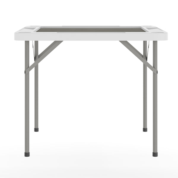 White/Gray |#| White 34.5" Square 4-Player Folding Card Table with Gray Felt and Cup Holders
