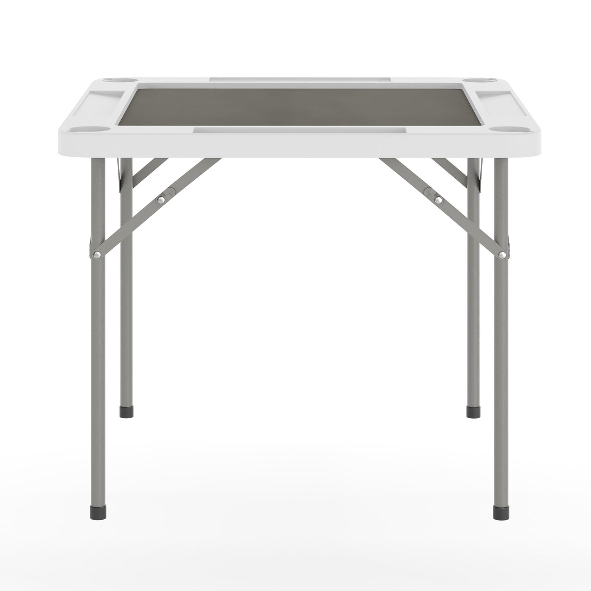 White/Gray |#| White 34.5" Square 4-Player Folding Card Table with Gray Felt and Cup Holders