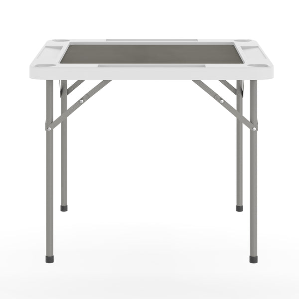 White/Gray |#| White 34.5" Square 4-Player Folding Card Table with Gray Felt and Cup Holders