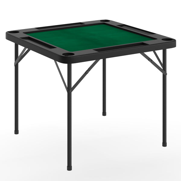 Black/Green |#| Black 34.5" Square 4-Player Folding Card Table with Gray Felt and Cup Holders