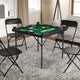 Black/Green |#| Black 34.5" Square 4-Player Folding Card Table with Gray Felt and Cup Holders