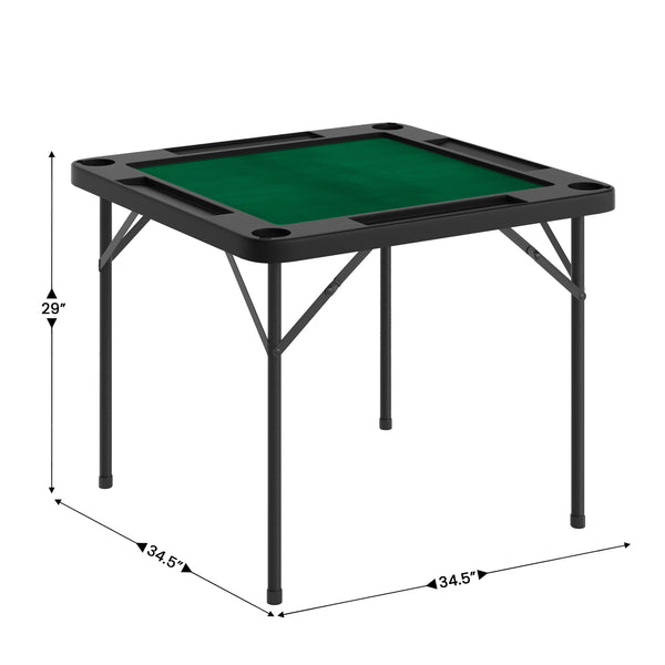 Black/Green |#| Black 34.5" Square 4-Player Folding Card Table with Gray Felt and Cup Holders