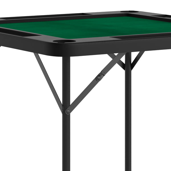 Black/Green |#| Black 34.5" Square 4-Player Folding Card Table with Gray Felt and Cup Holders