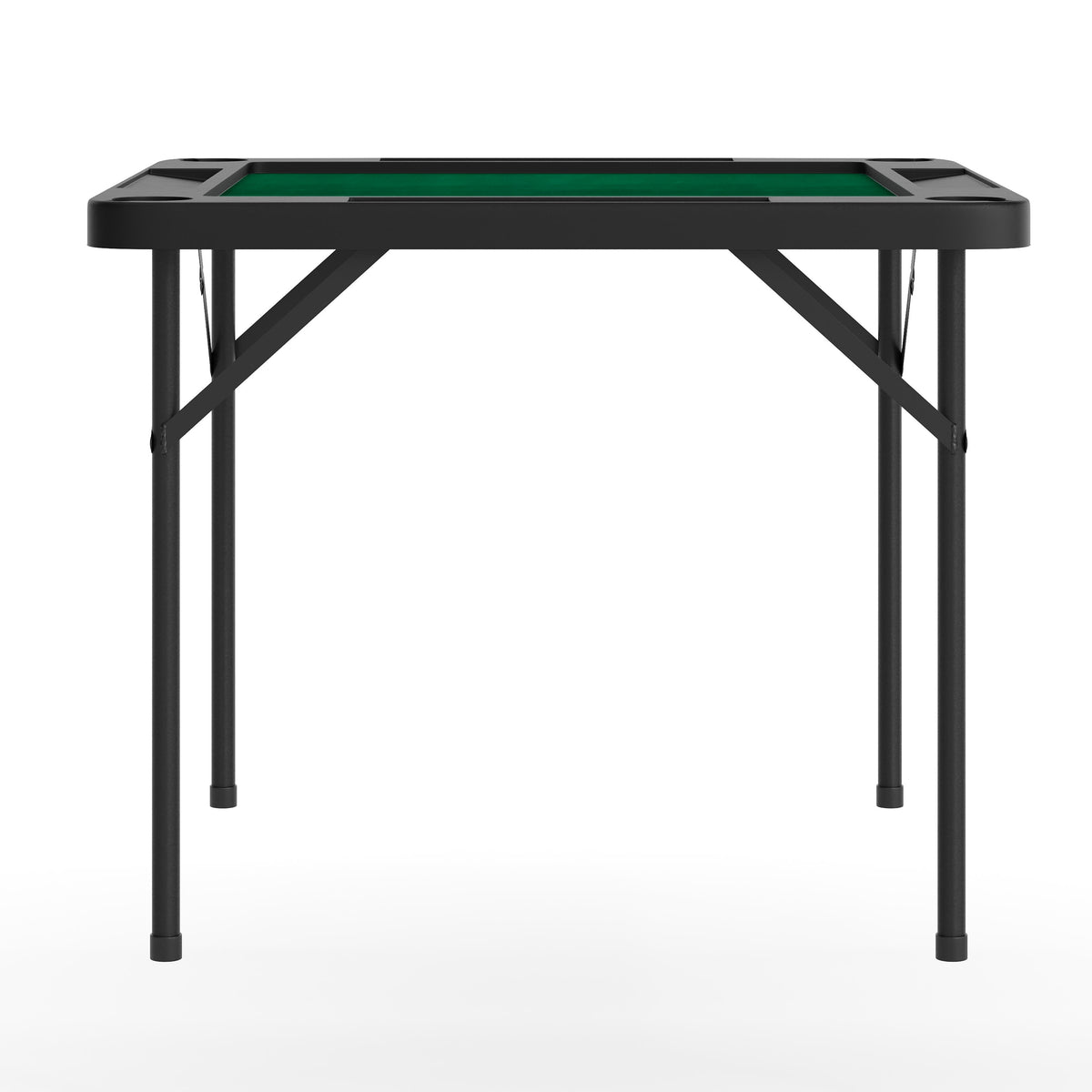 Black/Green |#| Black 34.5" Square 4-Player Folding Card Table with Gray Felt and Cup Holders