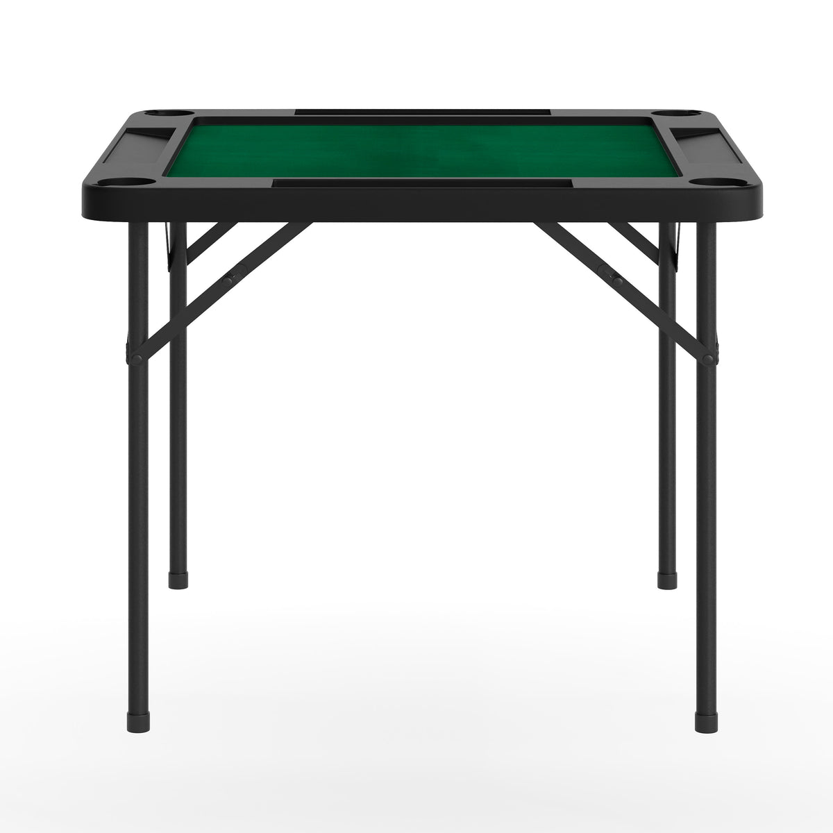 Black/Green |#| Black 34.5" Square 4-Player Folding Card Table with Gray Felt and Cup Holders