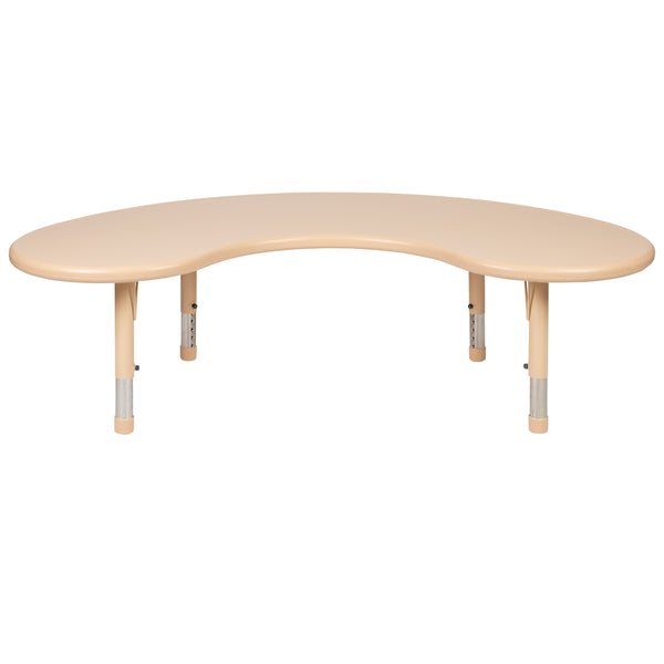 Natural |#| 35inchWx65inchL Half-Moon Natural Plastic Adjustable Activity Table-School Table for 8