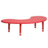 Red |#| 35"W x 65"L Half-Moon Red Plastic Height Adjustable Activity Table