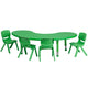 Green |#| 35inchW x 65inchL Half-Moon Green Plastic Adjustable Activity Table Set - 4 Chairs