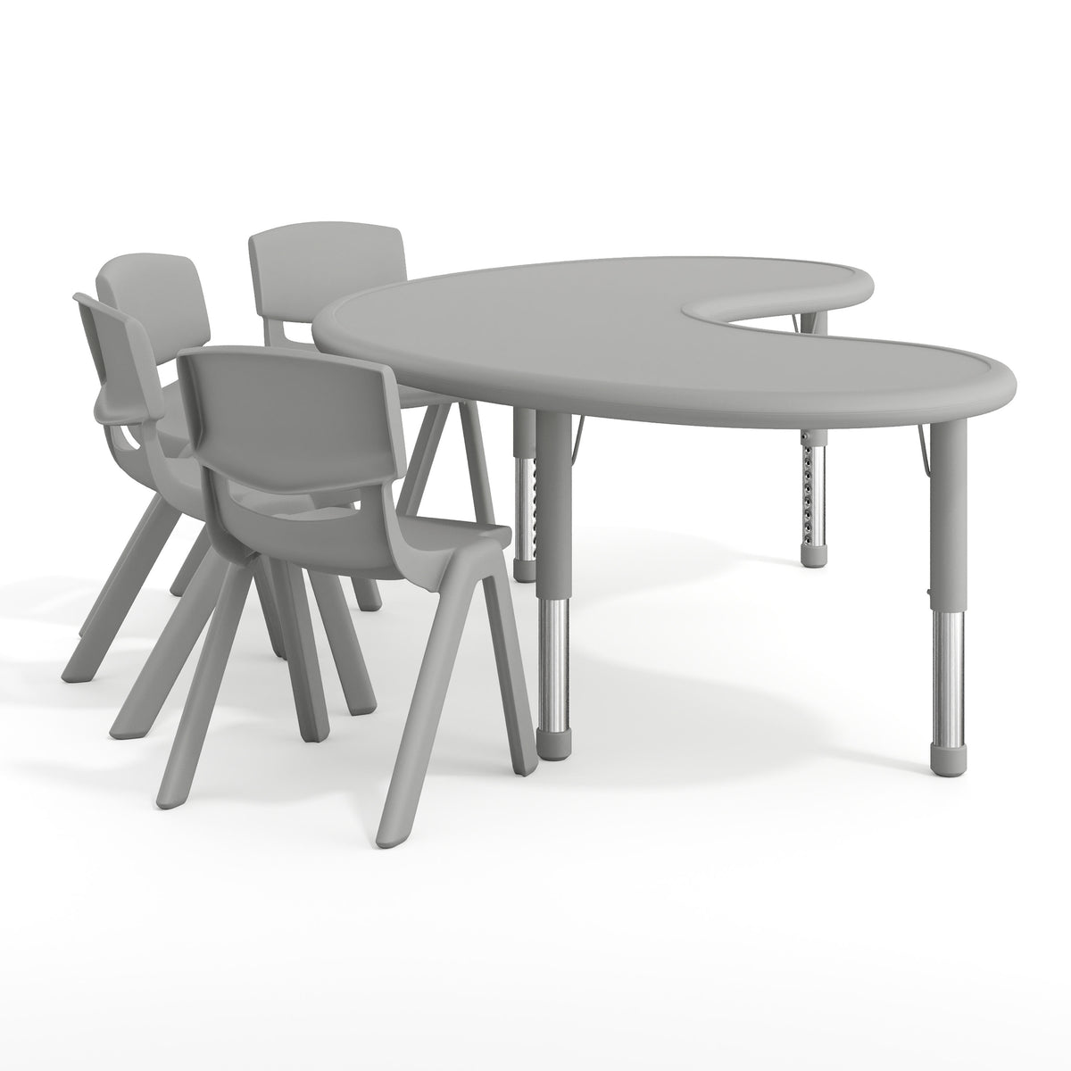 Soft Gray |#| 5 PC Plastic Activity Table and 4 Chairs Set, 10.5" Seat Height-Soft Gray