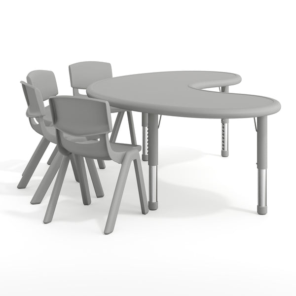 Soft Gray |#| 5 PC Plastic Activity Table and 4 Chairs Set, 10.5" Seat Height-Soft Gray