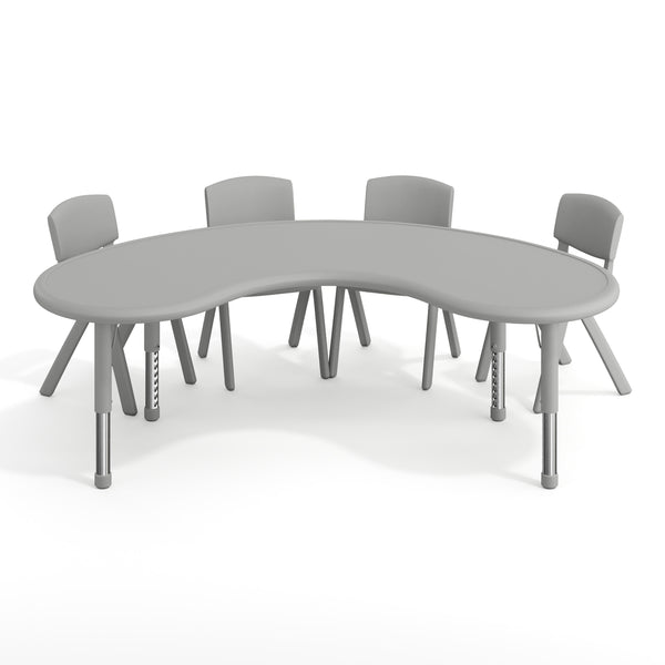 Soft Gray |#| 5 PC Plastic Activity Table and 4 Chairs Set, 10.5" Seat Height-Soft Gray