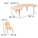 Natural |#| 35"W x 65"L Half-Moon Natural Plastic Adjustable Activity Table Set - 4 Chairs