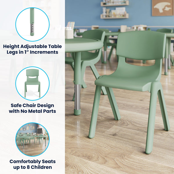 Sage |#| 5 PC Plastic Activity Table and 4 Chairs Set, 10.5" Seat Height-Sage