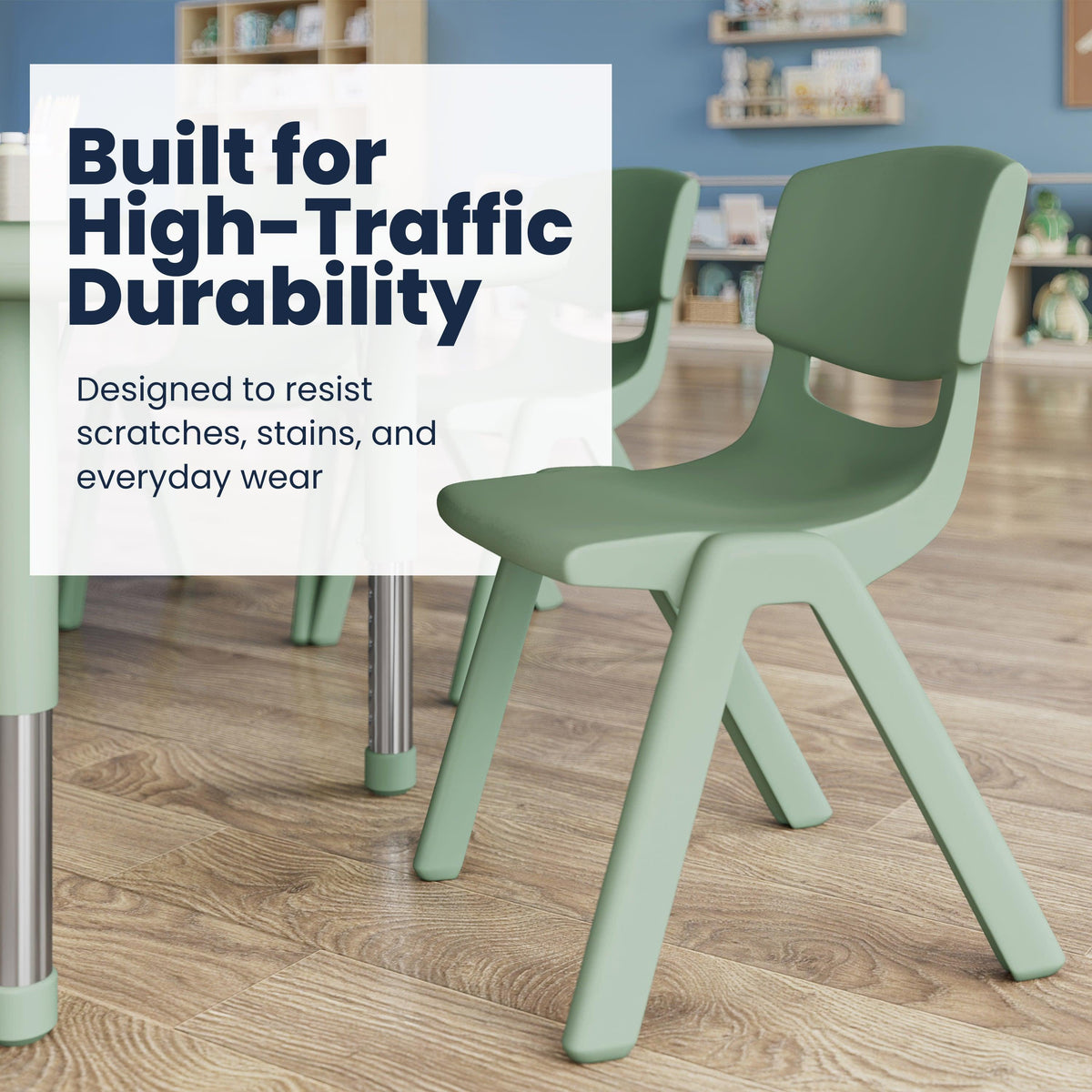 Sage |#| 5 PC Plastic Activity Table and 4 Chairs Set, 10.5" Seat Height-Sage