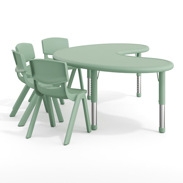 Sage |#| 5 PC Plastic Activity Table and 4 Chairs Set, 10.5" Seat Height-Sage