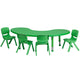 Green |#| 35"W x 65"L Half-Moon Green Plastic Adjustable Activity Table Set - 4 Chairs