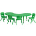 Green |#| 35"W x 65"L Half-Moon Green Plastic Adjustable Activity Table Set - 4 Chairs