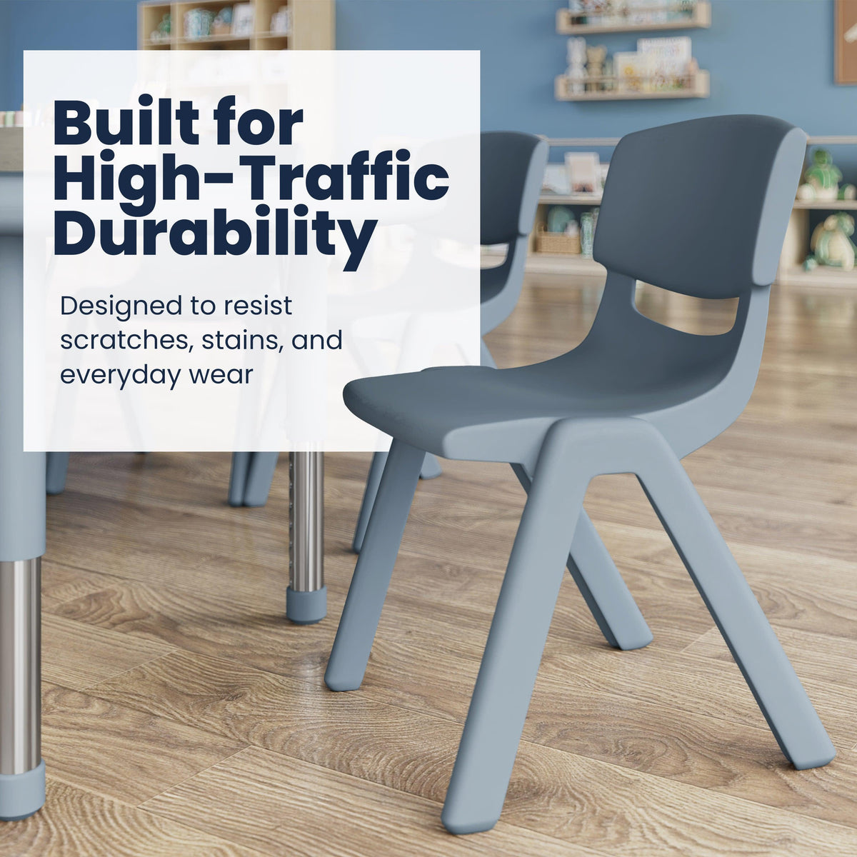 Dusty Blue |#| 5 PC Plastic Activity Table and 4 Chairs Set, 10.5" Seat Height-Dusty Blue