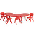 Red |#| 35"W x 65"L Half-Moon Red Plastic Adjustable Activity Table Set - 4 Chairs
