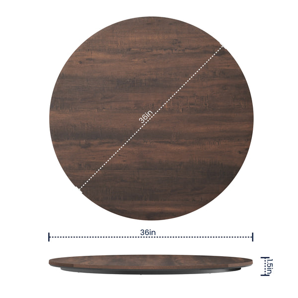 Dark Brown |#| Commercial 36" RD HPL Wrapped Scratch and Stain Resistant Tabletop-Faux Concrete