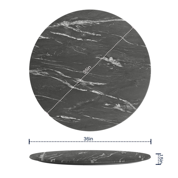 Black Faux Marble |#| Commercial 36" Round HPL Wrapped All-Weather Tabletop in Black Faux Marble