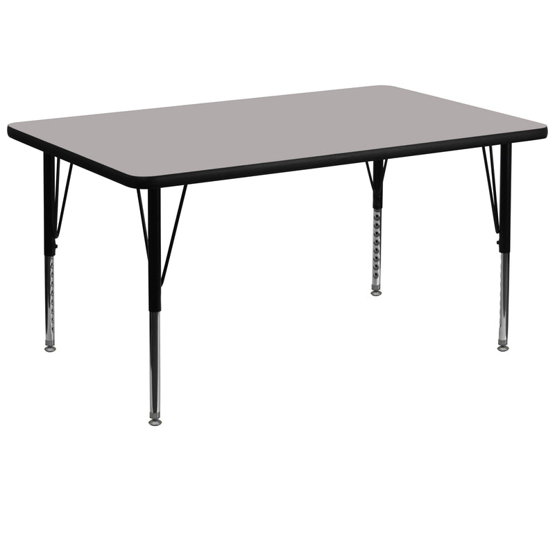 Gray |#| 36inchW x 72inchL Rectangular Grey HP Laminate Activity Table - Height Adjustable Legs