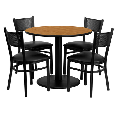 36'' Round Laminate Table Set with 4 Grid Back Metal Chairs