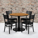36inch Round Natural Laminate Table Set with 4 Metal Chairs - Black Vinyl Seat