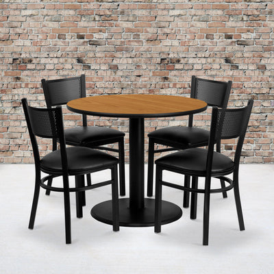 36'' Round Laminate Table Set with 4 Grid Back Metal Chairs