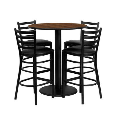 36'' Round Laminate Table Set with 4 Ladder Back Metal Barstools - View 1