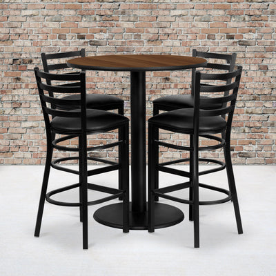 36'' Round Laminate Table Set with 4 Ladder Back Metal Barstools - View 2