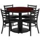 Mahogany Top/Black Vinyl Seat |#| 36inch Round Mahogany Laminate Table with Round Base & 4 Ladder Back Metal Chairs