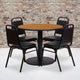 Natural Top/Black Vinyl Seat |#| 36inch Round Natural Laminate Table with Round Base and 4 Black Banquet Chairs