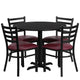 Black Top/Burgundy Vinyl Seat |#| 36inch Round Black Laminate Table w/ X-Base and 4 Metal Chairs - Burg Vinyl Seat